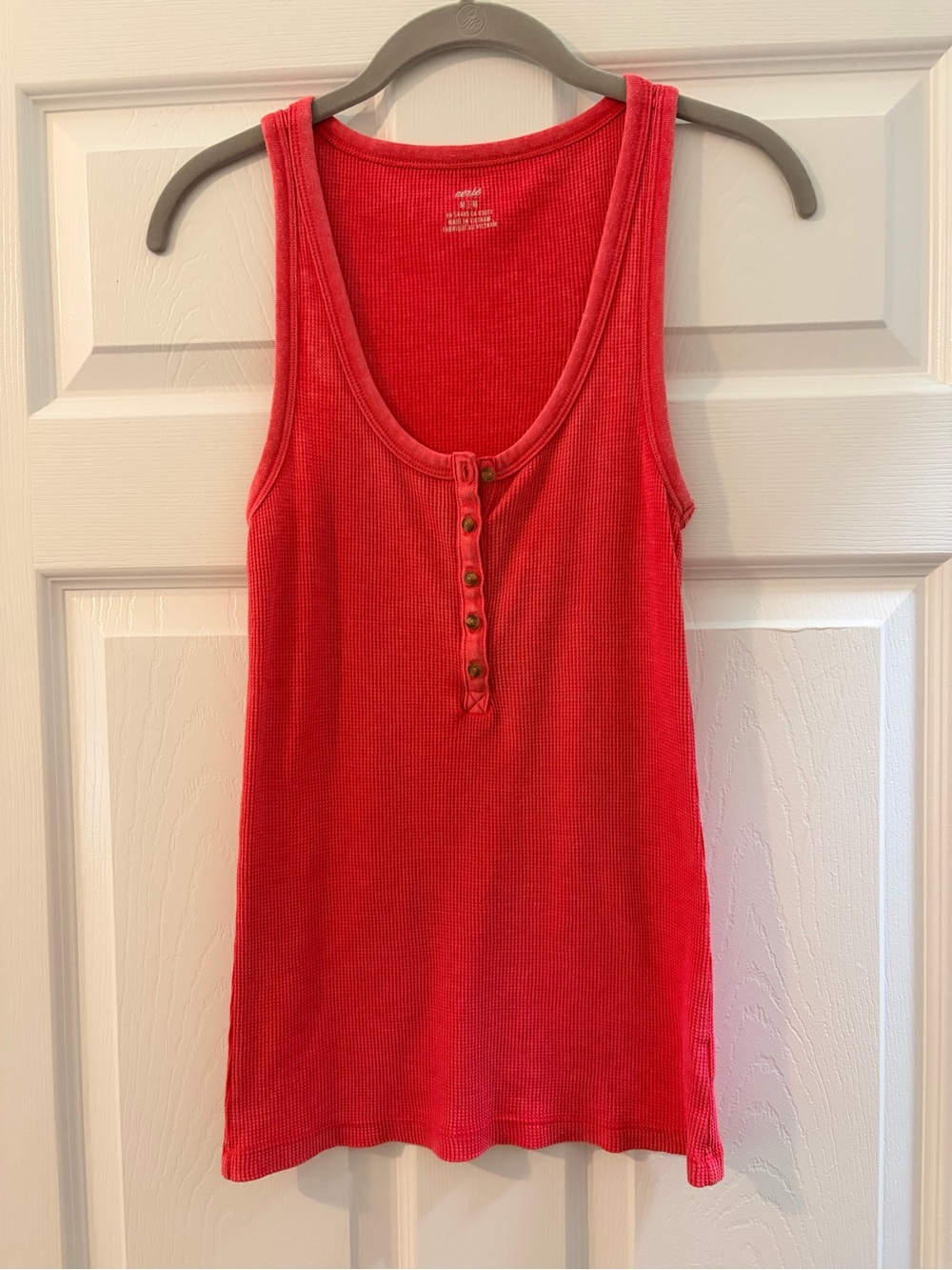 Aerie Red Ribbed Henley Tank Top